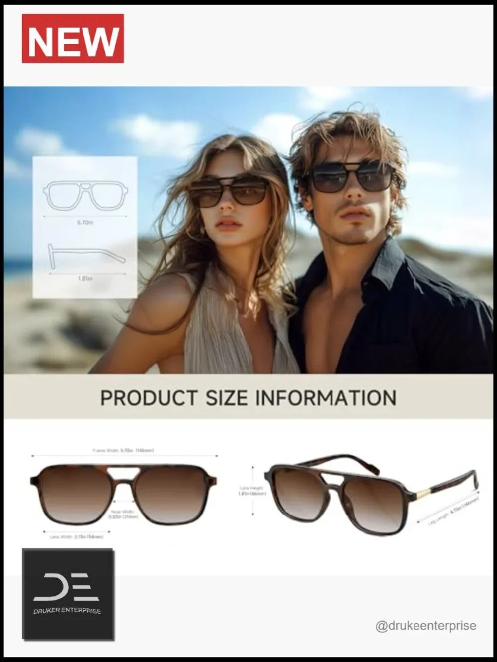 Retro Aviator Sunglasses Polarized Trendy Rectangle UV Protection Unisex